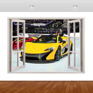 Super Sports Car Racing Yellow  3D  Vinyl Poster Decal Removable Adhesive Bedroom s7 Art Kids Mural