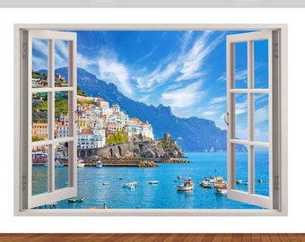 Nature Amalfi Hill Italy Coast Lake Mountain 3D  Vinyl Sticker Poster Decal Mural Removable  s138