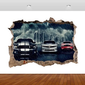 Super Sports Car Racing Black American Muscle 3D  Vinyl Poster Decal Removable Adhesive Bedroom z516 Art Kids Mural