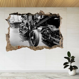 Motorcycle Bike Showroom Harley 3d Smashed View Wall Sticker Poster Decal A174