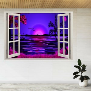 Natural Sunset Sea Tropical Beach 3d Window View Wall Sticker Poster Decal A263