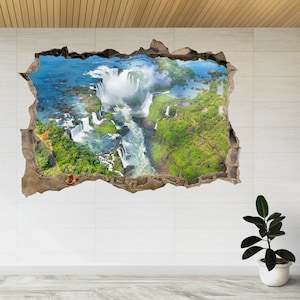 Beautiful Aerial Nature Waterfall 3d Smashed View Wall Sticker Poster Decal A171