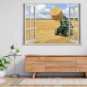 Tractor Field Excavator Farmer 3d Window View Wall Sticker Poster Decal A161