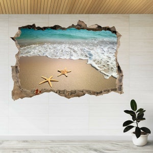 Playa Naturaleza Agua Mar Star Fish 3d Smashed View Wall Sticker Poster Calcomanía A3