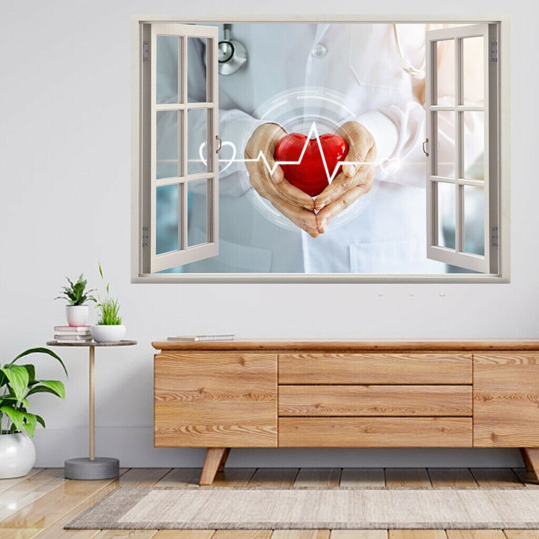 Doctor Window Decal Doctor Stethoscope Heart Hospital 3d Window View Wall Sticker Poster ...