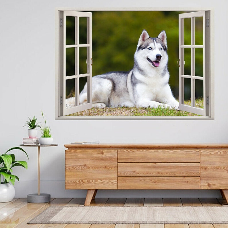 Portrait of Siberian Husky 3d Window View Wall Sticker Poster Decal ...