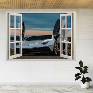 Lamborghini Aventador Open Doors 3d Window View Wall Sticker Poster Decal A566