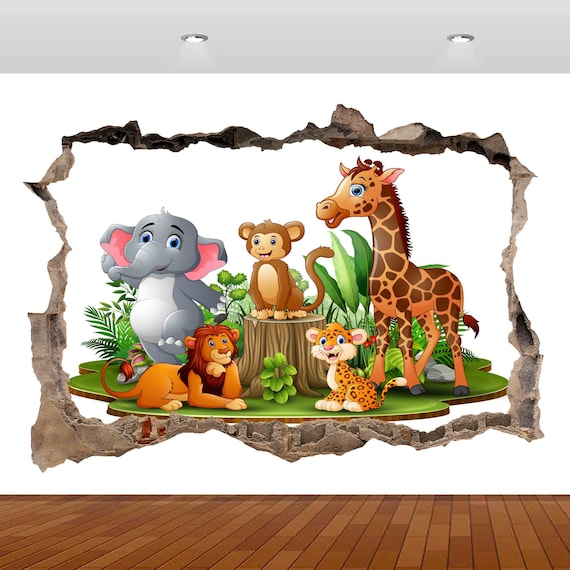 Nursery Jungle Animals Lion Zoo Children 3D Vinyl Sticker Poster Decal  Mural Removable S242