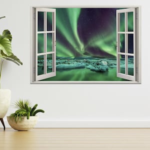 Iceland Northern Lights Glacier 3d Window View Wall Sticker Poster Decal A743
