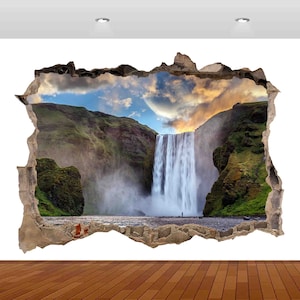 Nature Beautiful Lake Mountain Waterfall Iceland 3D  Vinyl Sticker Poster Decal Mural Removable s173