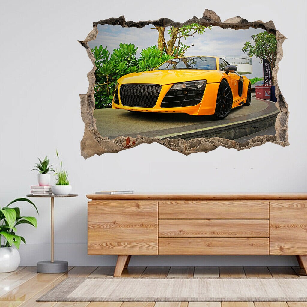 Super Sports Car Racing Audi R8 3d Smashed View Wall Sticker Poster ...