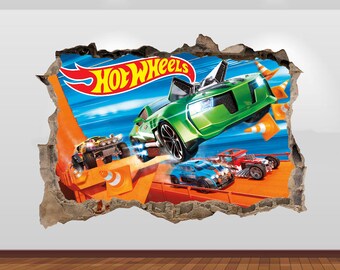 Hot Cars 3D Wall Decal, Hot Race Wall Sticker, Car, Removable Vinyl Sticker, Wall Art, Decor Vinyl Poster Decal Kids Decor  Z758