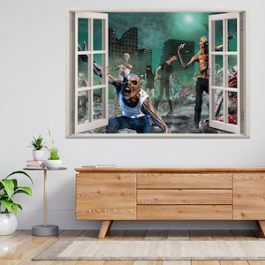 Zombie Scene 3D Illustration 3d Window View Wall Sticker Poster Decal A191