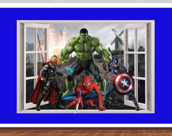 Superheld Muur Sticker Muurschildering Poster Print Art Spiderman Iron Man Hulk Captain America z-642