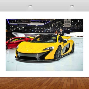 Super Sports Car Racing Yellow  3D  Vinyl Poster Decal Removable Adhesive Bedroom s3 Art Kids Mural