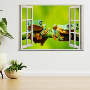 Flying Tree Frog, Javan Tree Frog 3d Window View Wall Sticker Poster Decal A329