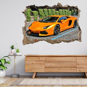 Lamborghini Aventador On Street 3d Smashed View Wall Sticker Poster Decal A774