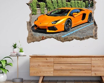 Lamborghini Aventador On Street 3d Smashed View Wall Sticker Affiche Décalque A774