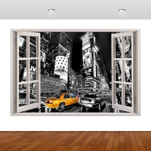New York Yellow Taxi Skyline 3D  Vinyl Poster Decal Removable Adhesive Bedroom z-647