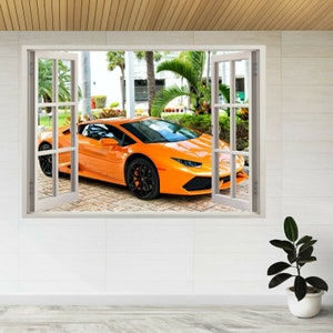 Supercar Lamborghini Aventador 3d Window View Wall Sticker Poster Decal A635 image 1