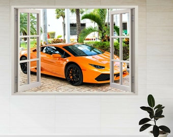 Supercar Lamborghini Aventador 3d Window View Wall Sticker Affiche Décalque A635