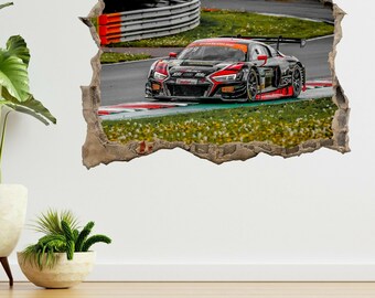 Arlind Hoti conduciendo el Audi R8 3d Smashed View Wall Sticker Poster Calcomanía A591