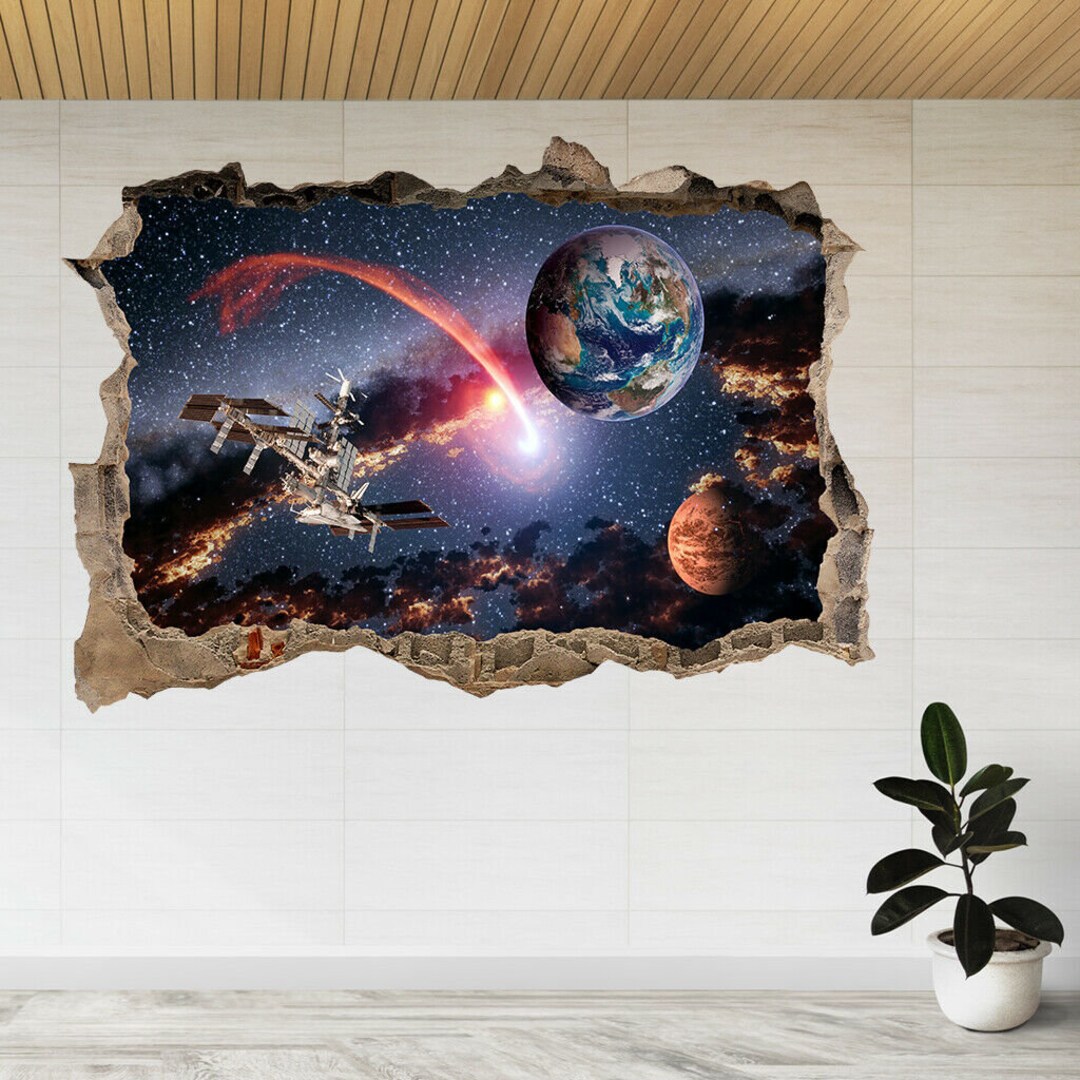 Space Shuttle Ship Satellite 3d Smashed View Wall Sticker Poster Decal ...