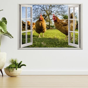 Chicken On A Poultry Farm 3d Window View Wall Sticker Poster Decal A725