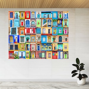 Kleurrijke huizen en deuren 3d View Muur Sticker Poster Sticker Sticker A949