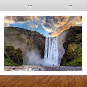 Nature Beautiful Lake Mountain Waterfall Iceland 3D  Vinyl Sticker Poster Decal Mural Removable s171