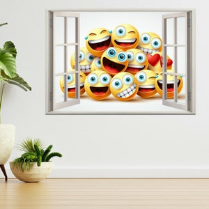 Smileys Faces Funny Expressions 3d Window View Wall Sticker Poster Decal A491