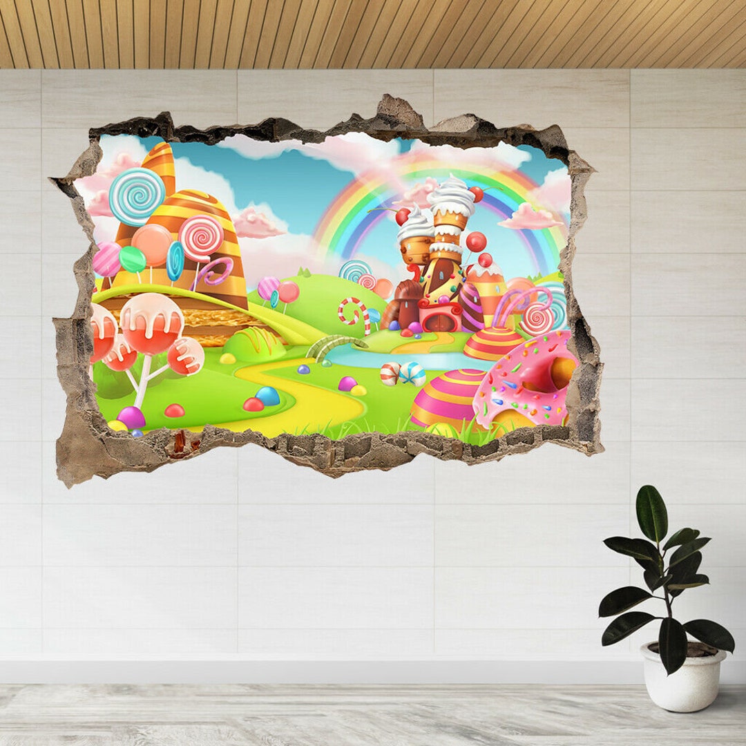 Cartoon Game Sweet Candy Land 3d Smashed View Wall Sticker Poster Decal ...