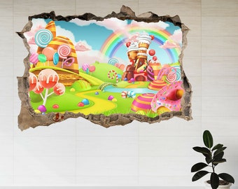 Juego de dibujos animados Sweet Candy Land 3d Smashed View Wall Sticker Poster Calcomanía A756
