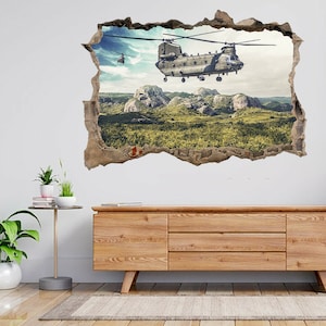 Helicopter Twin Military USA Army 3d Smashed View Wall Sticker Poster Decal A234