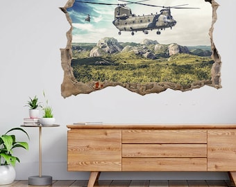 Helicopter Twin Military USA Army 3d Smashed View Wall Sticker Poster Decal A234