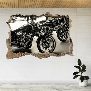 Motorcycle Bike Showroom Harley 3d Smashed View Wall Sticker Poster Decal A165