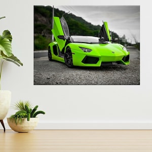 Green Lamborghini Aventador 3d View Wall Sticker Poster Decal A475
