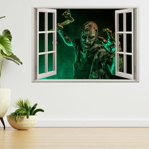 Scary Zombie With An Axe Halloween 3d Window View Wall Sticker Poster Decal A269