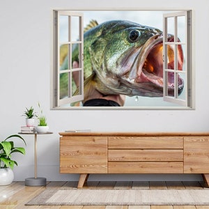 Big Bass Largemouth Pesca 3d Vista Da Janela Adesivo de Parede Decalque A203