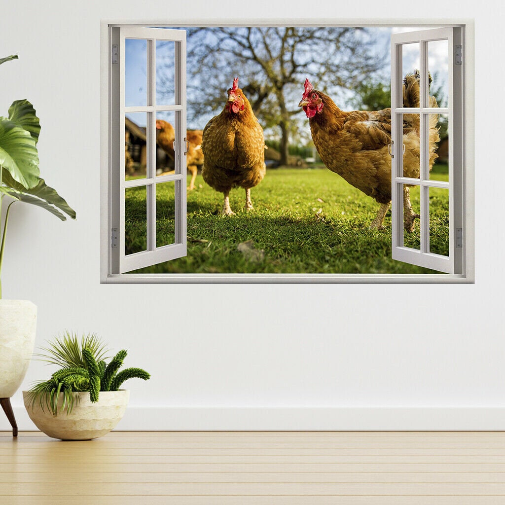 Chicken on A Poultry Farm 3d Window View Wall Sticker Poster Decal A725 ...