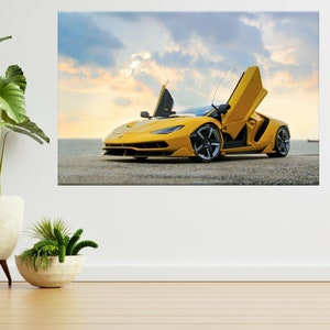 Yellow Lamborghini Sports Car Racing Port 3d View Wall Sticker Poster Decal A400