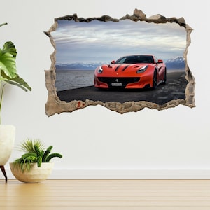 Supercar Sports Car Ferrari Rosso 3d Smashed View Wall Sticker Poster Decal A543