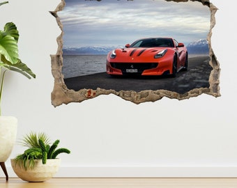 Supercar Voiture de sport Ferrari Rosso 3d Smashed View Wall Sticker Affiche Décalque A543