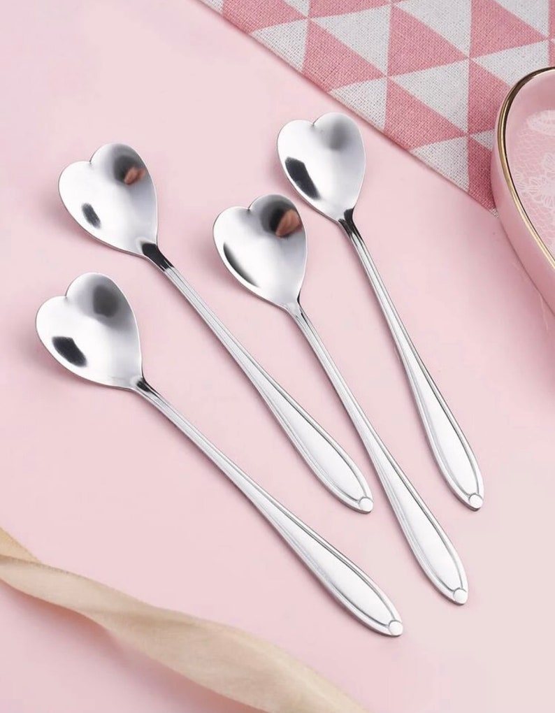 Set of 4 Stainless Steel Heart Shaped Dessert Spoons Heart image 0