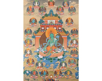 21 Tara Mandala Thangka Impresión l Chokyur Dechen Lingpa Arte tradicional / Impresión de lienzo Thangka de alta calidad / Impresión Vajrayana / Hecho en Nepal