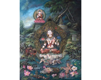 Elegant White Tara Canvas Print | White Tara, The Symbol of Compassion and Healing | Traditional Tibetan Buddhism Art | Religious Fine Art