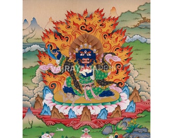 Impresión Mahakala Bernagchen Thangka para la defensa espiritual / Obra de arte del guardián del Dharma / Impresión digital de Mahakala / Idea de regalo budista