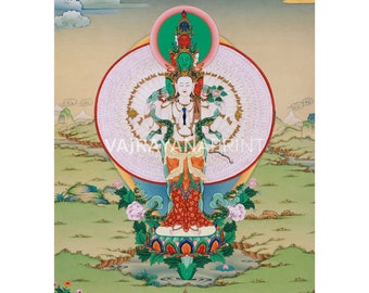 Mil brazos de compasión / Impresión Chenrezig Thangka para curación espiritual / Obras de arte de compasión infinita Chenrezig / Decoraciones de pared