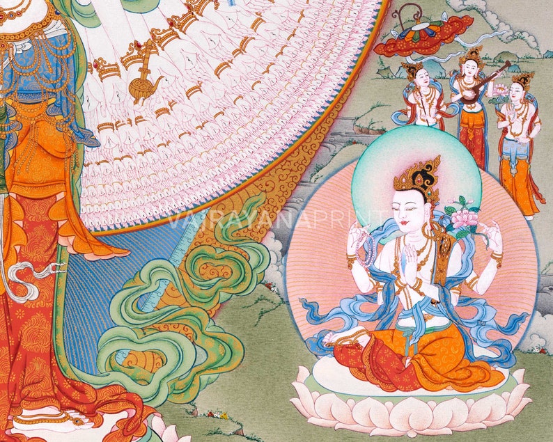 Traditional 1000 Armed Avalokiteshvara Thangka Print High Quality