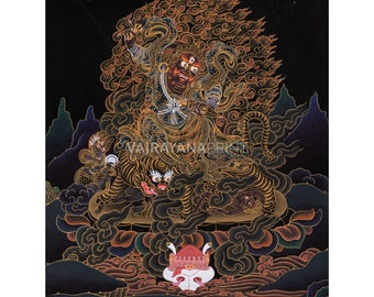 Dorje Drollo Black & Gold Thangka Print / Obra de arte del guardián dorado / Impresión de lienzo para el empoderamiento espiritual / Ideas de regalos budistas